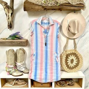 Linen comfy dress w rustic trendy edges very gently used